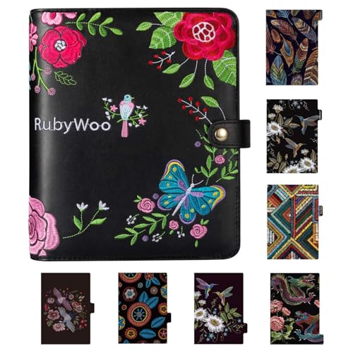 Rubywoo Tagebuch Reisen Komposition Notizbuch Runder Ringbuch-Knopf Filofax Planer Veranstalter Persönliches Memo (Stickerei, A6) von Rubywoo