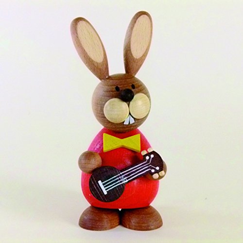 Osterhasenfigur „Osterhase stehend mit Gitarre“ - Osterdeko – Osterhase – Osterfigur – Holzfigur – Handarbeit - Höhe 11 cm – Erzgebirge - NEU von Rudolphs Schatzkiste