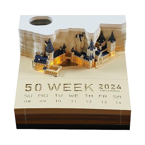 2024 Schreibtisch Kalender Mit Lichtern 3D Memo Pad Papier Kreativer Tischkalender DIY-Notizen Papierskulptur Geschenk Notizblock Kunst Tempel des Himmels Skulptur Home Dekoration von Rufevee