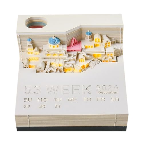 2024 Schreibtisch Kalender 3D Memo Pad Papier Kreativer Tischkalender DIY-Notizen Papierskulptur Geschenk Notizblock Papier Kunst Tempel des Himmels Skulptur Home Dekoration Geschenk von Rufevee