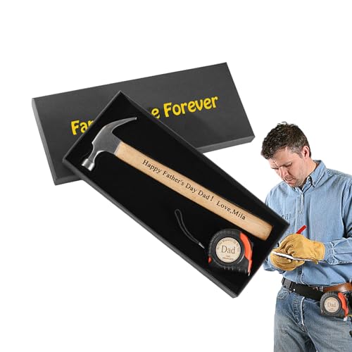 Ruhnjyg Personalisiertes Maßband-Hammer-Set für Papa, individuelles Holz-Vater-Maßband, individuelle Maßbänder für den Vatertag, Maßband und Hammer-Werkzeugset, Vatertags-Werkzeugset von Ruhnjyg