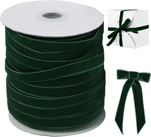 RuiDay 45m*10 mm Samtband, Luxuriöses Samtband Rot/Samtband Grün, Samtband Dunkelrot, Weihnachten Velvet Ribbon auf Rolle für Geschenkverpackungen, Festival-Partyzubehör (Grün) von RuiDay