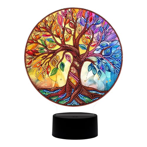 RuiDay Diamond Painting Lampe, 5D Diamant Painting Kreative Nachtlicht Bastelset Diamantmalerei Kunst Set, Diamond Painting Kinder Diamantmalerei Lampe für 6-12 (Baum) von RuiDay