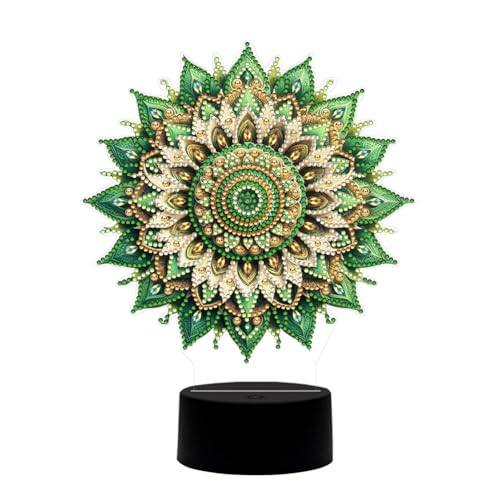 RuiDay Diamond Painting Lampe, 5D Diamant Painting Kreative Nachtlicht Bastelset Diamantmalerei Kunst Set, Diamond Painting Kinder Diamantmalerei Lampe für 6-12 (Grünes Mandala) von RuiDay