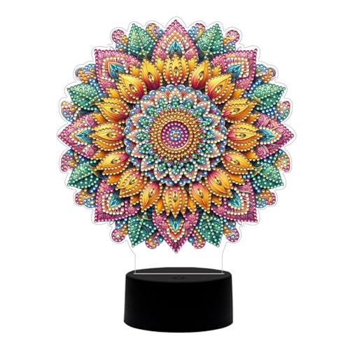 RuiDay Diamond Painting Lampe, 5D Diamant Painting Kreative Nachtlicht Bastelset Diamantmalerei Kunst Set, Diamond Painting Kinder Diamantmalerei Lampe für 6-12 (Mandala) von RuiDay