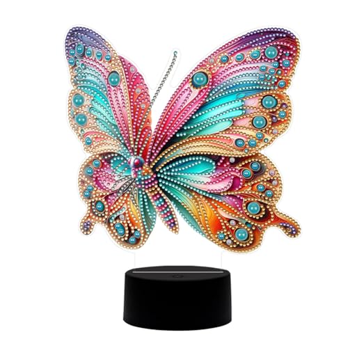 RuiDay Diamond Painting Lampe, 5D Diamant Painting Kreative Nachtlicht Bastelset Diamantmalerei Kunst Set, Diamond Painting Kinder Diamantmalerei Lampe für 6-12 (Schmetterling) von RuiDay