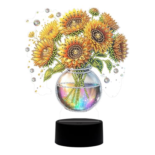 RuiDay Diamond Painting Lampe, 5D Diamant Painting Kreative Nachtlicht Bastelset Diamantmalerei Kunst Set, Diamond Painting Kinder Diamantmalerei Lampe für 6-12 (Sonnenblume) von RuiDay