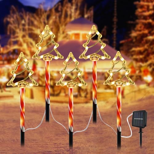 RuiDay Solar Weihnachtsdeko Aussen, 4 Stück Weihnachtsdeko Aussen Solar für Den Garten, 8 Modi Solar Weihnachtsbeleuchtung Außen für Garten, Hof, Rasen, Gehweg (Weihnachtsbaum warmes Licht) von RuiDay