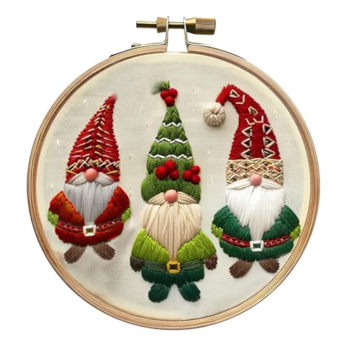 RuiDay Weihnachtsstickerei-Set, Sticksets für Erwachsene Anfänger, Kreuzstich-Kits für Erwachsene mit Weihnachtselementen, DIY Kreuzstich-Kits enthält Hoop Tuch Nadeln Fäden (Weihnachtswichtel) von RuiDay