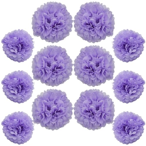 Ruidee 12 Stück Seidenpapier Pompoms 10in and 12in Papier Blumen Ball Dekorpapier Kit Papierblumen Pom Poms für Hochzeit,Geburtstage,Party Dekorationen (ZH/Light Purple) von Ruidee