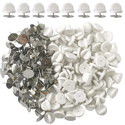 Ruidee 200Pcs/100 Paare Tie Tack Pin Backs mit Blank Pins, Bindungs Heftklammer Kupplungs Schmetterlings Gummibolzen Rückseiten Halter Wiedereinbau （Weiß） von Ruidee