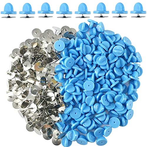 Ruidee 200Pcs/100 Paare Tie Tack Pin Backs mit Blank Pins, Bindungs Heftklammer Kupplungs Schmetterlings Gummibolzen Rückseiten Halter Wiedereinbau （Blau） von Ruidee