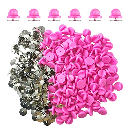 Ruidee 200Pcs/100 Paare Tie Tack Pin Backs mit Blank Pins, Bindungs Heftklammer Kupplungs Schmetterlings Gummibolzen Rückseiten Halter Wiedereinbau （Rosa） von Ruidee