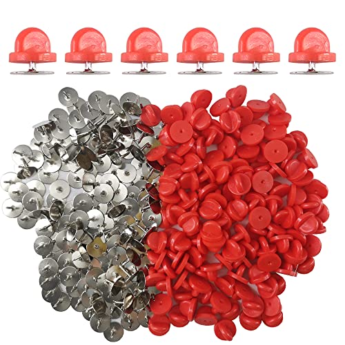 Ruidee 200Pcs/100 Paare Tie Tack Pin Backs mit Blank Pins, Bindungs Heftklammer Kupplungs Schmetterlings Gummibolzen Rückseiten Halter Wiedereinbau （Rot） von Ruidee