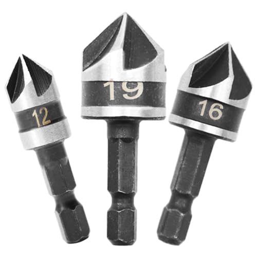 Ruidee 3 Pezzi Punte Frese Smussatrici Svasatore Conico a 90 Gradi Set Svasatore In Metallo Punte per Svasatura di Legno Punte per Svasatore Essere Utilizzate Legno e Metallo Diametro 12/16/19mm(ZT-3) von Ruidee