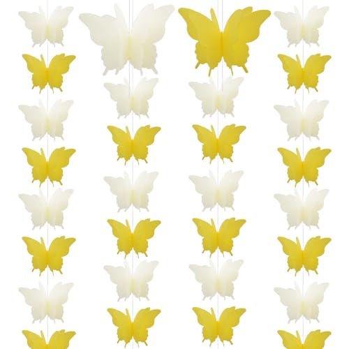 Ruidee 4 Stück Papier Schmetterling Banner 2.8m 3D Schmetterling Girlande zum Aufhängen Bunte Schmetterlings Papiergirlande für Hochzeit,Geburtstag Party Dekoration (HD/Yellow) von Ruidee