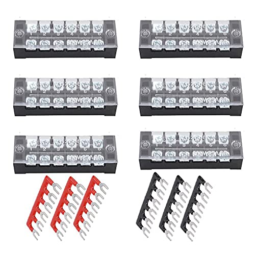 Ruidee 6 Sets elektrische Klemmenblock zweireihiger Anschluss Klemmleiste und Streifen 600 V 25 A Doppelreihige Schraubklemmen + vorisolierte Klemmen 400 V 25 A Brückenschränke (TB2506) von Ruidee