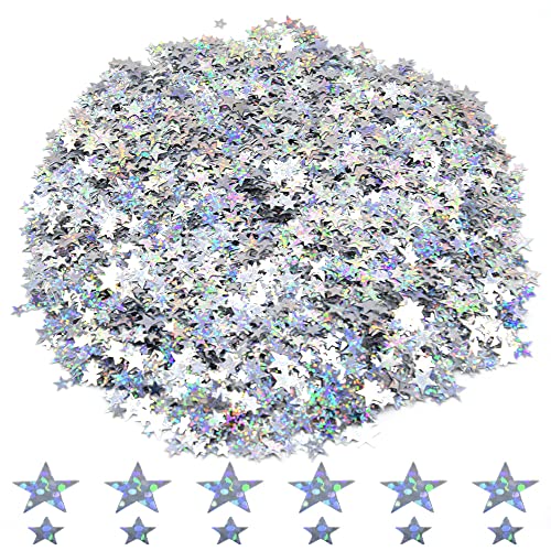 Ruidee 60g Stern Konfetti Holografische Tisch Streudeko Sterne Glitter Konfetti Deko Metallisch Folie Sterne Pailletten für Geburtstag Hochzeit Party Dekorationen (DXX/Glitter Silver) von Ruidee