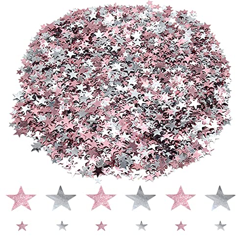 Ruidee 60g Stern Konfetti Holografische Tisch Streudeko Sterne Glitter Konfetti Deko Metallisch Folie Sterne Pailletten für Geburtstag Hochzeit Party Dekorationen (DXX/Rose Gold/Silver) von Ruidee