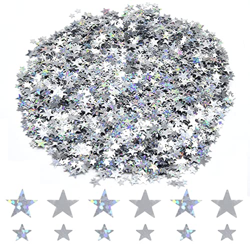 Ruidee 60g Stern Konfetti Holografische Tisch Streudeko Sterne Glitter Konfetti Deko Metallisch Folie Sterne Pailletten für Geburtstag Hochzeit Party Dekorationen (DXX/Silver/Glitter Silver) von Ruidee