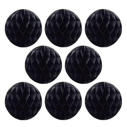 Ruidee 8 Stück Papier Wabenbälle 20cm Honeycomb Balls Pompons aus Seidenpapier Wabenpapier Papierkugeln Hängende Dekoration für Party Hochzeit Geburtstag (8in/Black) von Ruidee