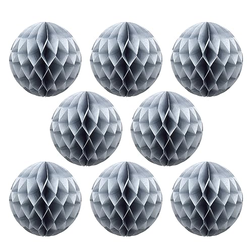 Ruidee 8 Stück Papier Wabenbälle 20cm Honeycomb Balls Pompons aus Seidenpapier Wabenpapier Papierkugeln Hängende Dekoration für Party Hochzeit Geburtstag (8in/Grey) von Ruidee