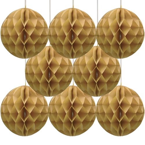 Ruidee 8 Stück Papier Wabenbälle 20cm Honeycomb Balls Pompons aus Seidenpapier Wabenpapier Papierkugeln Hängende Dekoration für Party Hochzeit Geburtstag (8in/Khaki) von Ruidee