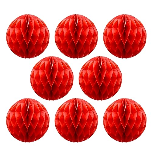 Ruidee 8 Stück Papier Wabenbälle 20cm Honeycomb Balls Pompons aus Seidenpapier Wabenpapier Papierkugeln Hängende Dekoration für Party Hochzeit Geburtstag (8in/Red) von Ruidee