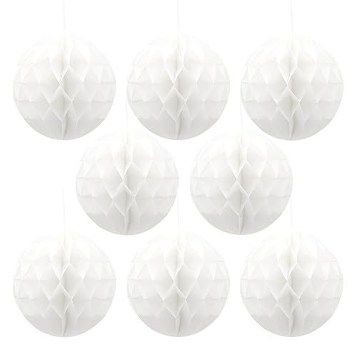 Ruidee 8 Stück Papier Wabenbälle 20cm Honeycomb Balls Pompons aus Seidenpapier Wabenpapier Papierkugeln Hängende Dekoration für Party Hochzeit Geburtstag (8in/White) von Ruidee