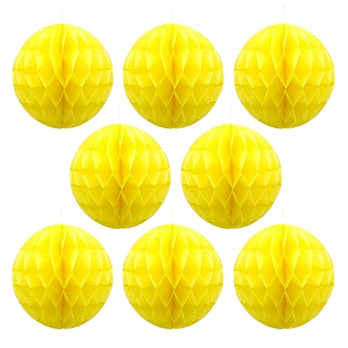 Ruidee 8 Stück Papier Wabenbälle 20cm Honeycomb Balls Pompons aus Seidenpapier Wabenpapier Papierkugeln Hängende Dekoration für Party Hochzeit Geburtstag (8in/Yellow) von Ruidee