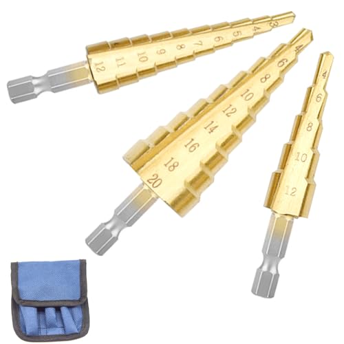 Ruidee Stufen-Bit-Set, HSS-Stufenbohrer, 3-12/4-12/4-20 mm, Hochgeschwindigkeitsstahl-Stufenbohrer für Holz, Metall, Aluminium (JZT/3–12 mm) von Ruidee