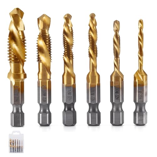 1/4"Bohrer Gewindebohrer Set, Metall,Sechskantschaft Bohrer Set, HSS Spiralgewindebohrer, Metrisches Gewinde Spiralschrauben Gewindeschneider Set, Spiralnutbohrer Maschinengewindebohrer Set M3-M10,6PC von Ruikcoll