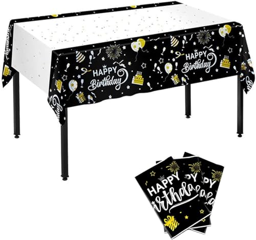 3 Packung Party Tischdecke Kunststoff Tischdecke goldene Punkte Konfetti Einweg Tischdecke rechteckige Party Tischdecke für Picknick Babyparty Geburtstag,Schwarz und weiß,137 x 274 cm von Ruikcoll