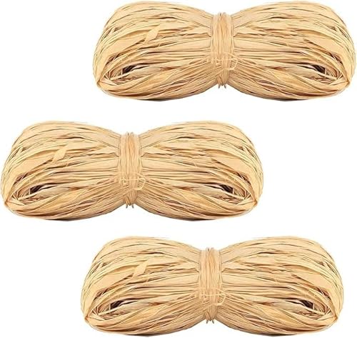 3 Stück 50 g Bast Raffia, Naturbast zum Basteln, Natur Raffiabast, Weben und Gärtnern, Wird zur Dekoration von Geschenken und Kartonverpackungen verwendet von Ruikcoll