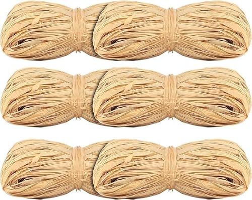 6 Stück 50 g Bast Raffia, Naturbast zum Basteln, Natur Raffiabast, Weben und Gärtnern, Wird zur Dekoration von Geschenken und Kartonverpackungen verwendet von Ruikcoll