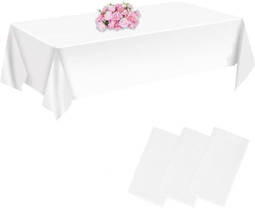 Tischdecke Weiß,Wasserdicht Geburtstag Tischdecken, Rechteckig Tischtuch Geeignet für Hochzeit, Party, Kindergeburtstag,3 Pack von Ruikcoll