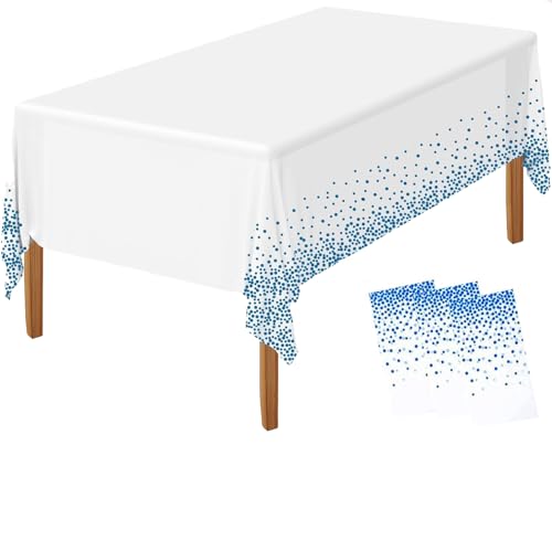 Tischdecke Weiß Blau,Wasserdicht Geburtstag Tischdecken, Rechteckig Tischtuch Geeignet für Hochzeit, Party, Kindergeburtstag,3 Pack von Ruikcoll