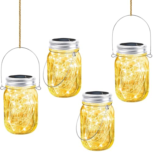 30 LEDs Solarleuchte Mason Jar Licht Ruikdly 4 Pack Solarlampen für Außen Wasserdichte Solar Einmachglas Hängende für Garten, Terrasse, Balkon Dekoration, warmweiß von Ruikdly