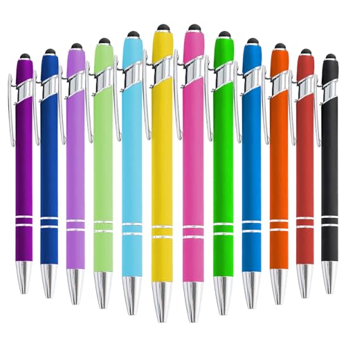 Ruikdly Kugelschreiber mit Touchpen 12 Stück Touchscreen Stift 2 in 1 Kapazitive Stylus Stifte Druckkugelschreiber für Universelle Touchscreen Geräte 1.0 mm Schwarze Tinte von Ruikdly