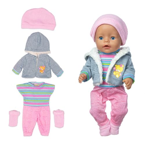 Ruikdly Puppenkleidung 36-45 cm, Puppenkleider Set, Kleidung Outfits für Baby Puppen, mit Mantel Bluse Hosen Hut und Socken Geschenk für Kinder, Mädchen Jungen von Ruikdly