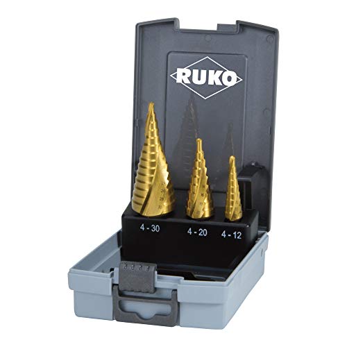 RUKO HSS-Spiralbohrer-Set in Kunststoffkoffer, Zinn-Finish, 3-teilig, R101026TRO von Ruko