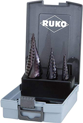 RUKO HSS Spiralstufenbohrer-Set in Kunststoffkoffer, TiAlN Finish, 3-teilig, R101026FRO von Ruko