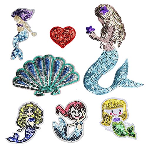 Ruluti 1 Set Little Mermaid Pailletten Patch Näheisen auf bestickten Applique Handwerk Handgemachte Tücher DIY Kostüm von Ruluti