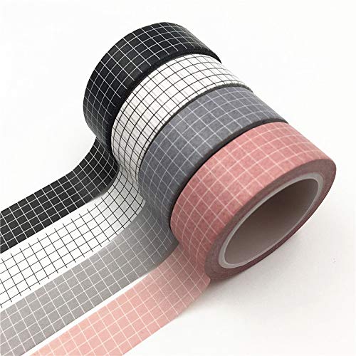 Ruluti 4pcs 10m Schwarz Und Weiß Grid Washi Klebeband Japanische Papierplaner Masking Tape Klebeband Aufkleber Dekorative Stationery Tapes von Ruluti