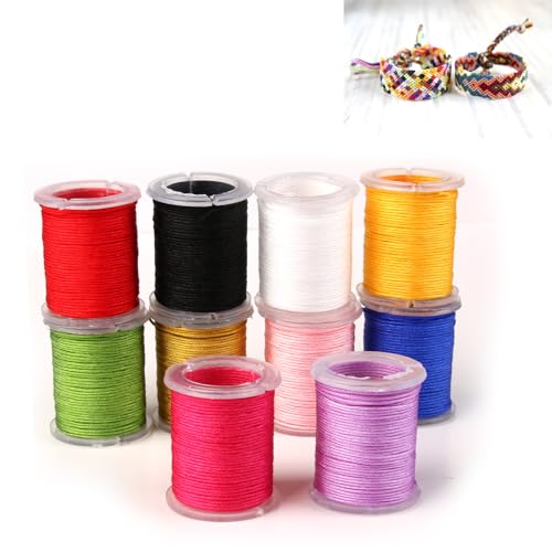 10 Rollen Nylonfaden Nylonschnur, Nylon Seil Schnur Farbigen Beading String Knotenkabel, Chinesische Knoten Cord Sicken Faden Schnur für Armbänder Baumwollschnur DIY Perlschnur 10m*10 Farben (0.8mm) von Rumgug