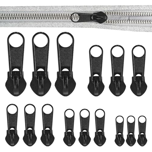 15-teiliges Reißverschluss-Reparatur-Set – Universal Metall Zipper Pulls und Schieber für schnelle und einfache Reißverschlussreparaturen an Textilien und Gepäck, Zipper Pull Fixer (Schwarz) von Rumgug