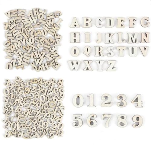 200 Stück Holzbuchstaben Set, Zahlen Buchstaben Holz Holznummern Holz-Zahlen Set Natürliche Hölzerne Kleinbuchstaben, Klein Alphabet Buchstaben Wooden Letters Numbers für DIY Kunsthandwerk Deko Party von Rumgug