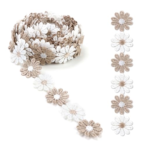 5 Yard 25mm Blumen Spitzenband, Spitzenborte Stickerei Dekoband Zierband Borten Bänder Blumenband Borten Und Bänder Gänseblümchen Deko Zum Nähen Bekleidung Deko Diy Deko Hochzeitsdeko von Rumgug