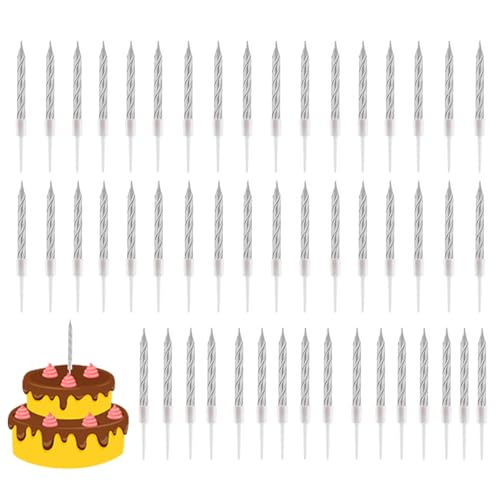 50 Stück Spiral Kuchen Kerzen mit Halterungen Metallische Geburtstagskerzen für Torte, Kurze Dünne Kinder Kuchenkerzen für Geburtstag Hochzeit Party Kuchen Dekorationen (Gold) (Silver) von Rumgug