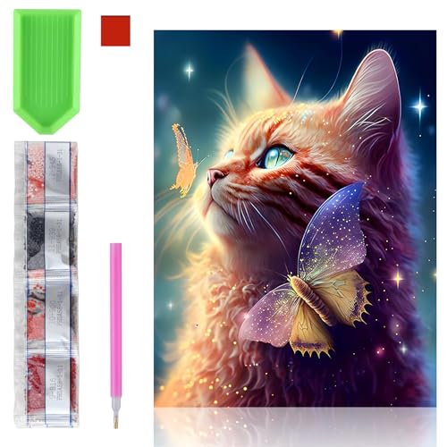 5D DIY Diamond Painting Kits, Cat Diamond Painting Katze Diamant Malerei Kit, Malen Nach Zahlen Kinder Erwachsene Tiere Square Diamant Painting Tiere Bilder Set für Dekorationen Wanddekoration von Rumgug